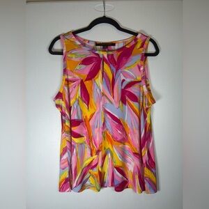 Vibrant Pink and Orange Sleeveless Top with Stretch. Size XL.